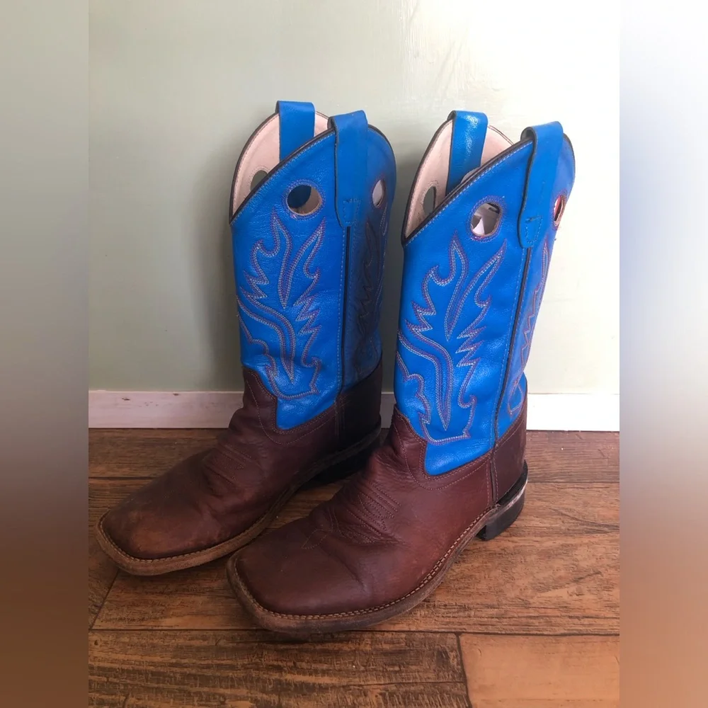 Old West Cowboy Boots Boys Square Toe 5 Youth Blue Thunder Oil BSY1840